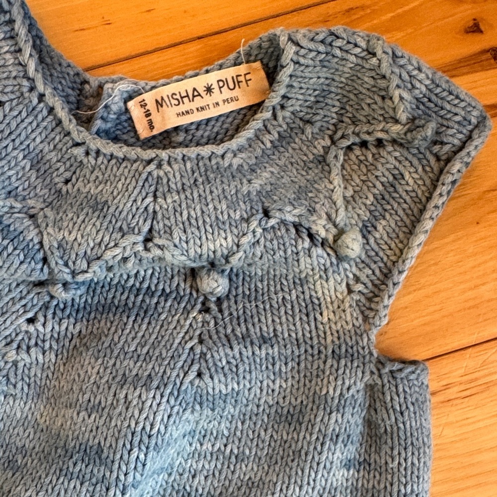 Misha and Puff Blue Knit Baby Romper